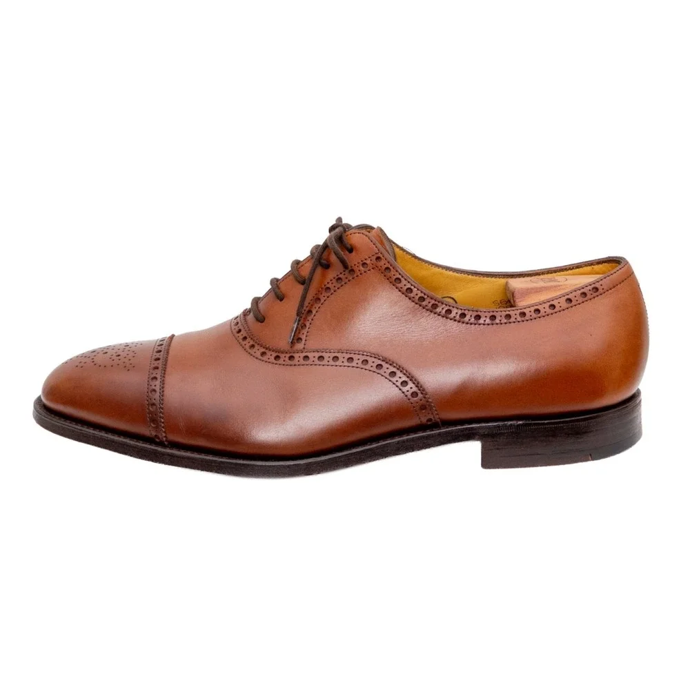 John‎ Lobb Oxford Shoes UK 10 E US 11 Brown Leather Brogue Punching SEYMOUR